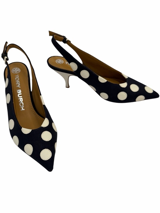 Shoes - Tory Burch Polka Dot Slingback Heels Size 6M Navy White Pointed Toe Kitten Heel